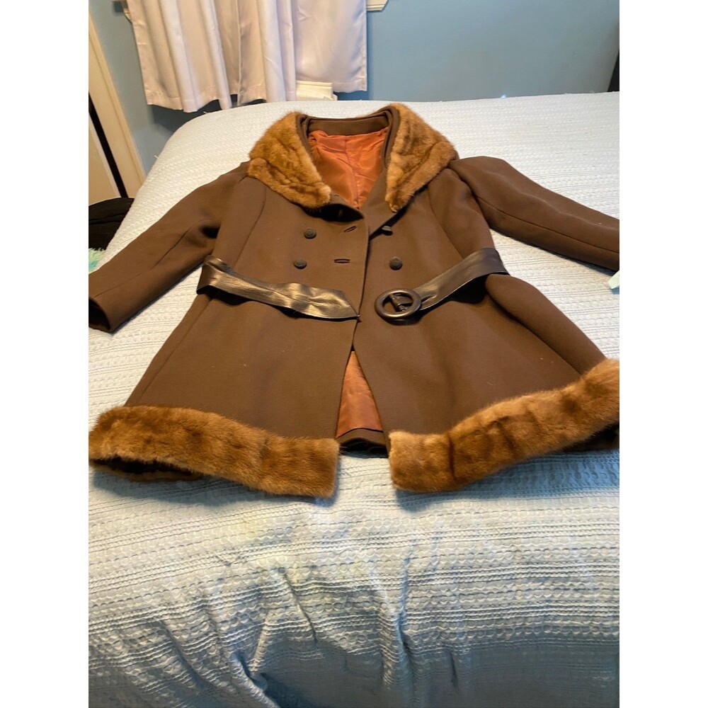 1950s ILGWU Union‑Made Mink Trim Wool Swing Coat – Large